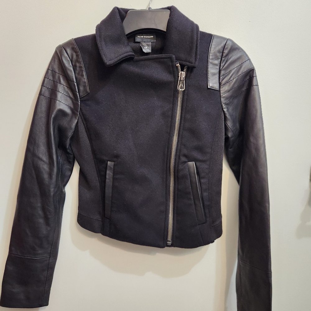Club Monaco Leather and Wool Combo Cropped Jacket Size S/P